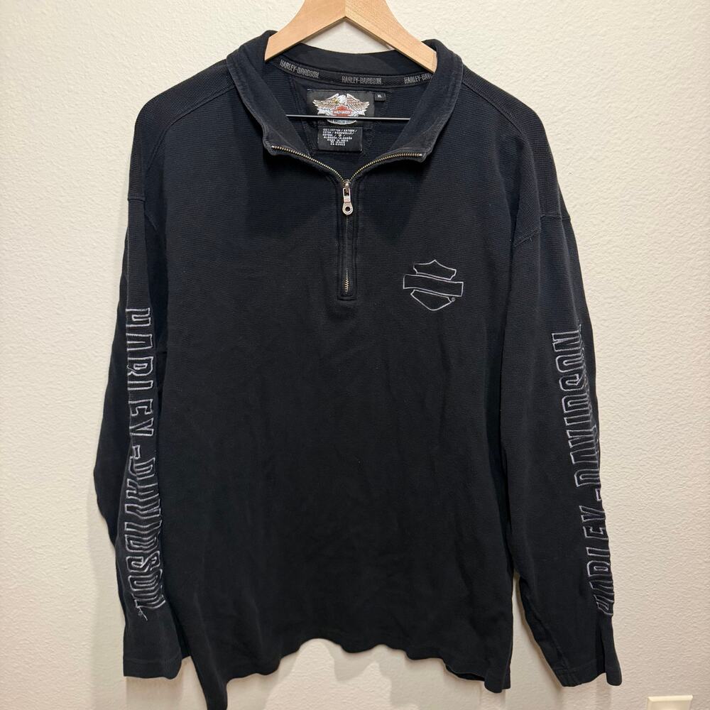 VTG Harley Davidson Waffle Knit Quarter Zip Men's XL Sleeve Spellout Logo
